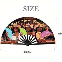 1 Retro Style 25-Inch Folding Hand Fan, Dance Design - Denim And Western Aesthetics, Suitable For Dancing, Parties, Weddings, Portable And Suitable For Home Decoration, Can Also Be Used As A Christmas Decorative Fan - 樣式 1 - 查看 3