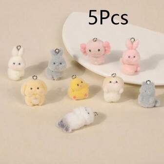2 piezas/5 piezas Colgante de conejo de resina multicolor con efecto aterciopelado y encantador, adecuado para hacer pendientes, collares, pulseras, llaveros, accesorios y regalos festivos