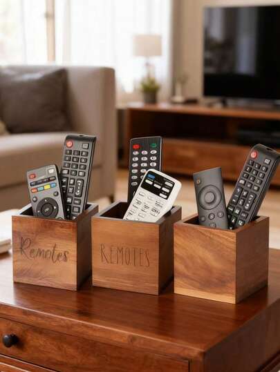 1 szt. Uchwyt na pilota, uchwyt na pilota do telewizora, organizer na pilota na stół, drewniane pudełko na pilota na stolik nocny, salon, organizer na multimedia do sypialni, styl losowy