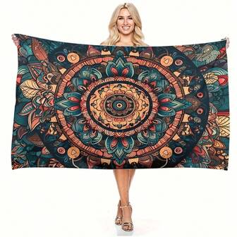 1pc Retro Mandala Pattern Beach Towel, Soft Microfiber Absorbent Beach Mat, Bohemian Quick Drying Pool Blanket, Suitable For Swimming Bathroom Beach Outdoor Picnic, Beach Essentials, Travel Supplies