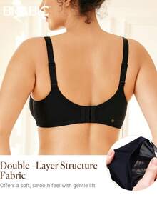 Brabic Women's Plus Size Full Coverage Minimizer Bra Supportive Underwire Seamless Unlined T-Shirt Bra For Heavy Breast Large Bust - màu đen - Xem 3