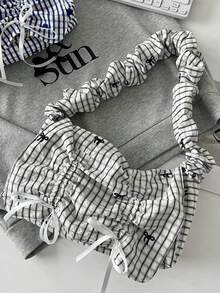 Nueva bolsa de hombro con pliegues, lazos y rayas de gran capacidad para mujeres, de estilo japonés pastoril, informal, para estudiantes universitarios, viajes y compras