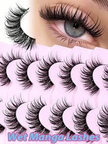 Asiteo Asiteo 7 Pairs Wet Look Eyelashes Manga Faux Mink Lashes Y2K Style 3D Fluffy Natural And Dramatic Eyelash Extensions Makeup Tool Strip Lashes, Lashes, Eyelashes, Fake Lasheswithout Any Tools. Warehouse Items. Random Styles Delivery. JM202510