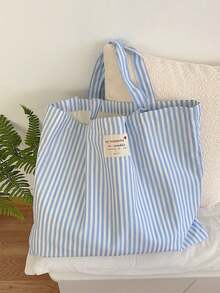 Retro Striped Canvas Tote Bag, Bright Red And White Stripes, Versatile, Washable - No Buckle - Multicolor - View 15
