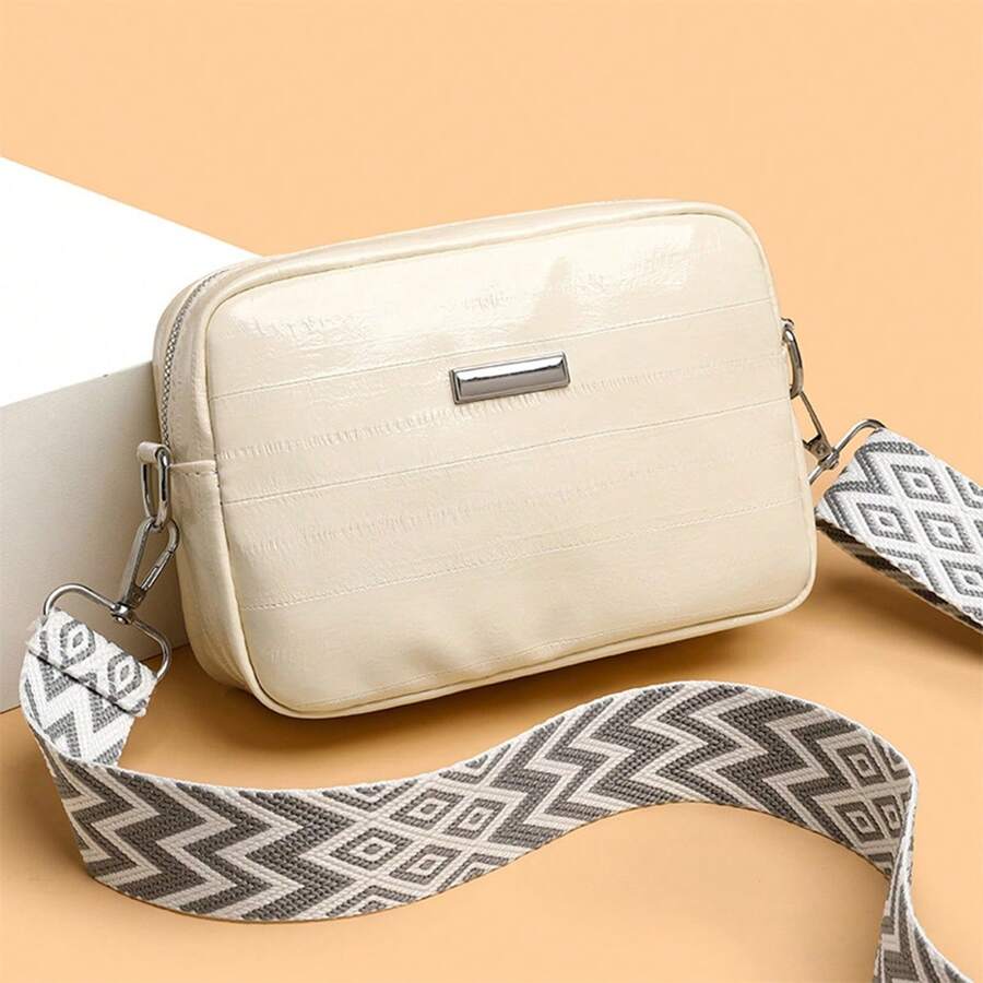 Bolso bandolera informal para mujer con correa ancha bordada, ligero y de gran capacidad, bolso de hombro para uso diario. - Blanco - Ver 1