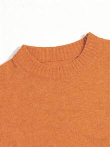 女士灰色圆领休闲针织毛衣 - 橘色 - 查看 5