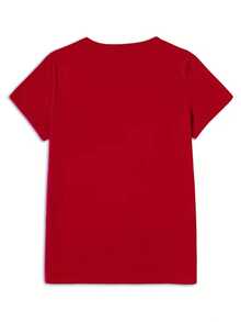 Camiseta playera básica gráfica estampada casual dama mujer manga corta cuello redondo look casual relajado cómodo versátil fresca ligera colorido diseño navidad año nuevo efecto pedrería navideño clásico