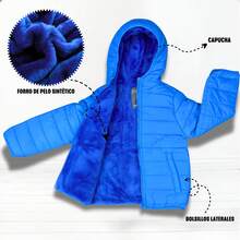 Chamara Capitonada para Niño, con capucha e interior afelpado, bolsillos laterales, temporada de lluvias, moda casual para niños, Diferentes Colores - Azul Rey - Ver 5