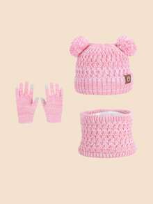 3 件套儿童帽子、手套和围巾套装，保暖内衬护耳针织帽，适合男孩和女孩的冬季保暖服装 - 雙球三件套 - 查看 10