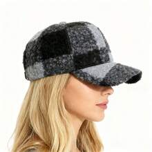 Gorra de béisbol de felpa a cuadros para hombre y mujer, clásica, ajustable, para otoño e invierno. - Gris - Ver 2