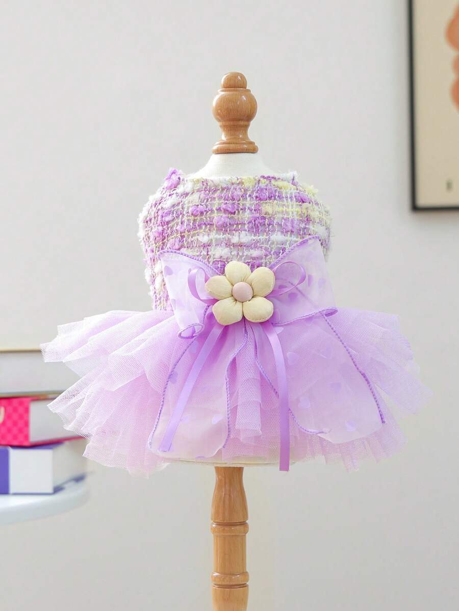 1pc Pet Clothes, Cute Romantic Fairy Tulle Dress For Small Dogs & Cats, Purple