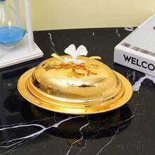 1 Set Piatto per il burro in stile europeo dorato, Piatto per frutta di alta gamma per soggiorno, Piatto per spuntino di frutta secca, Piatto per il burro, Regalo da matrimonio