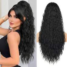 26-calowa, długa, kręcona, falowana peruka z kucykiem, rozciągliwy kucyk, dopinana peruka z kucykiem, puszysta i naturalna, odpowiednia do codziennego noszenia