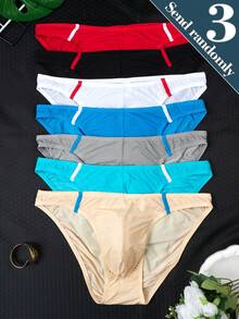 3pcs/Pack Men's Lightweight & Breathable Random Color Soft & Comfortable Briefs, Summer Random Solid Color Triangular Underwear For Men - Multicolor - View 13