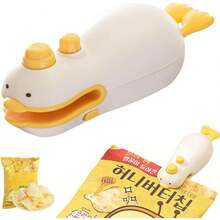 3-IN-1 Mini Bag Sealer, Duck Chip Bag Sealer Heat Seal With Cutter & Magnet, Cute Magnet Mini Bag Resealer Machine For Plastic Bags Snack Bags (Yellow) - 黃色 - 查看 1