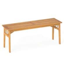 Acacia Wood Outdoor Bench 48" Long Backless Wooden Picnic Bench W/ Slatted Seat - mặc định - Xem 1