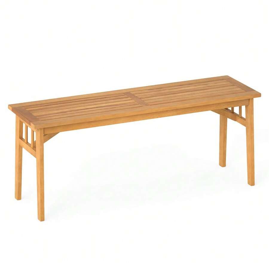 Acacia Wood Outdoor Bench 48" Long Backless Wooden Picnic Bench W/ Slatted Seat - mặc định - Xem 1