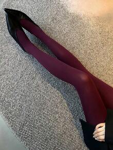 1pc Women's Jacquard Heart Patterned Pantyhose Tights - Màu Đỏ Sâu - Xem 5