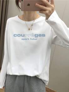 女士长袖T恤、秋季上衣、Y2K上衣、趣味T恤、女士秋季服装、长袖T恤、长款T恤、韩版时尚、女士T恤、女士上衣 - 白色 - 查看 5