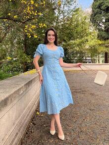 Women's Midi Dress, Casual, Elegant, Cotton, Daily - Baby Blue - View 3