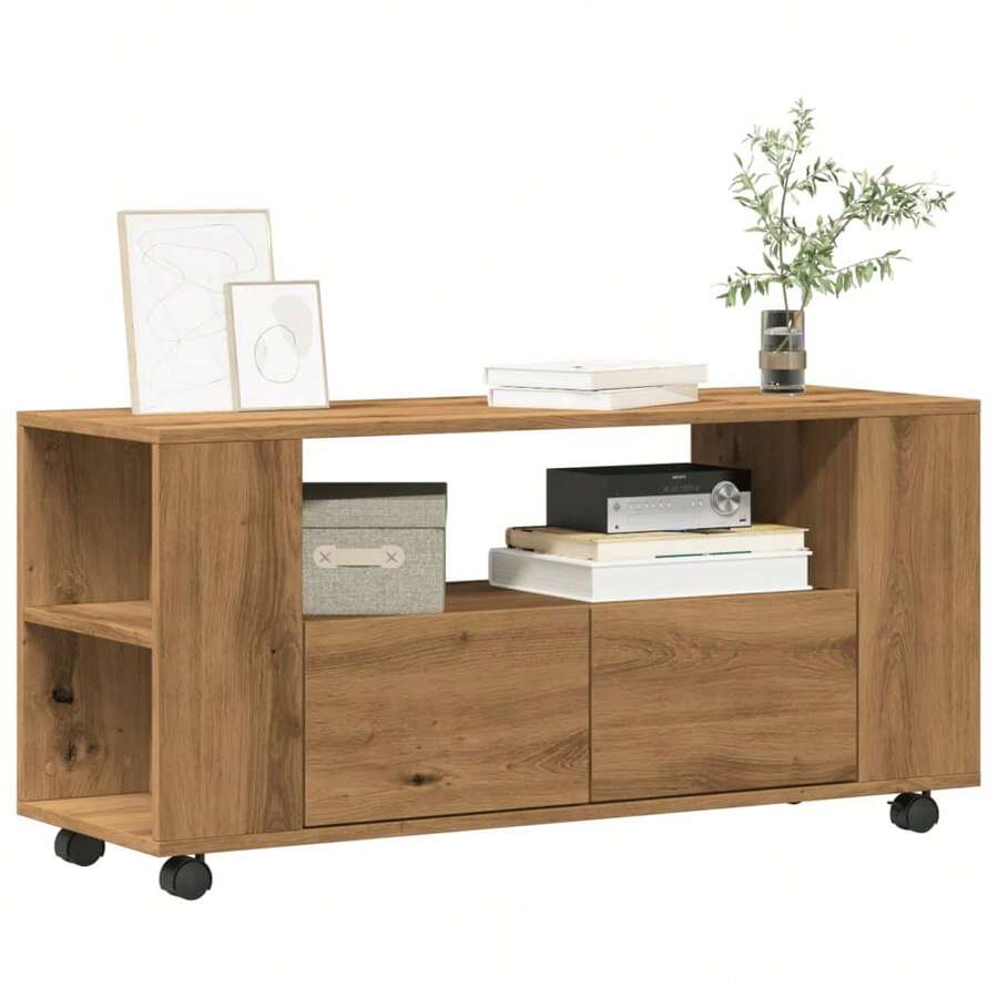 vidaXL TV-Schrank Mit Rollen Artisan-Eiche 102x34,5x43cm Holzwerkstoff - Yellow - View 1