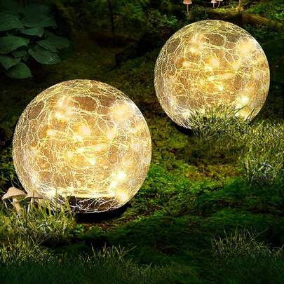 Garden Solar Light, Cracked Glass Globe LED Outdoor Decorative Light For Patio, Lawn And Garden (With Ground Plug), Intelligent Sensing - Light Sensing