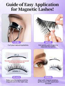 5对磁性睫毛配白色夹子，浓密自然卷翘，适合日常、通勤、约会、派对、混合风格 - 黑色 - 查看 6