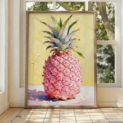 Pink Pineapple Painting, Tropical Fruit Kitchen Wall Art, Pastel Pink Pineapple Art Print, Girly Tropical Kitchen Decor, No Frame
