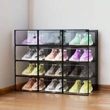 12/24pcs Shoe Boxes Thick Transparent Plastic With Lidsz, Foldable Stackable Shoe Rack, Plastic Sneaker Container, Space Saving Storage Organizer, Suitable For Foyer, Bedroom, Home, Dormitory, Etc