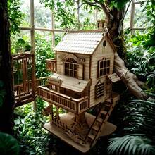 310+ Pcs 3D Wooden Tree House Assembly Model, DIY Creative Building Blocks, 3D Puzzle Toy, Mountain Landscape Halloween Christmas Gift, Handmade House Model, Wooden Color, Creative Game, Holiday Gift, Rustic Style Design, Handmade Decor, Craft Hobby - Multicolor - View 4