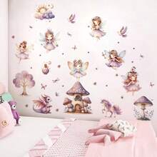 BRUP ​1/2 张仙女花园墙贴，粉色蝴蝶育儿室贴纸，可移除花仙子装饰，适用于女婴房间，儿童卧室美观墙壁艺术，防水易粘贴​