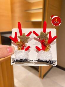 3pcs/Set Cute Christmas Hair Clips & Headbands For Women, Includes Reindeer Antler & Star Designs, Great Christmas & New Year Gift For Her