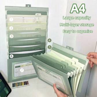 1 pieza Organizador de archivos plegable multicapa | Portátil, material PP duradero, azul/verde/morado, múltiples bolsillos para archivos y notas, organizador de escritorio, bolsa para documentos de gran capacidad