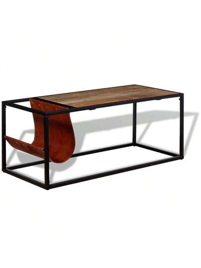 VidaXL Coffee Tafel Genuine Leather Magazine Holder 110x50x45 Cm view 5