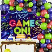 DMocsicka Game On Backdrop 7x5ft Video Game Level Up Boys Gaming Birthday Decorations Background Birthday Party Plies Adults Gaming Party Decors Baby Shower Cake Table Photo Booth Props - 嘴 - 查看 3