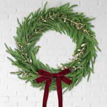 de pino Norfolk de Navidad, de Navidad realista para puerta delantera con hojas doradas y lazos de terciopelo rojo clásico, coronas de cedro de invierno de 13.pulgadas para ventanas de - Rojo - Ver 13