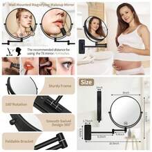 - Espejo de maquillaje de 20, 3 para montaje en pared, 1X7X, brazo oscilante de dos caras giratorio de 360, para hombres y mujeres en hotelhogar, chapado en cromo - 20,3L x 20,3A cm + Negro - Ver 1
