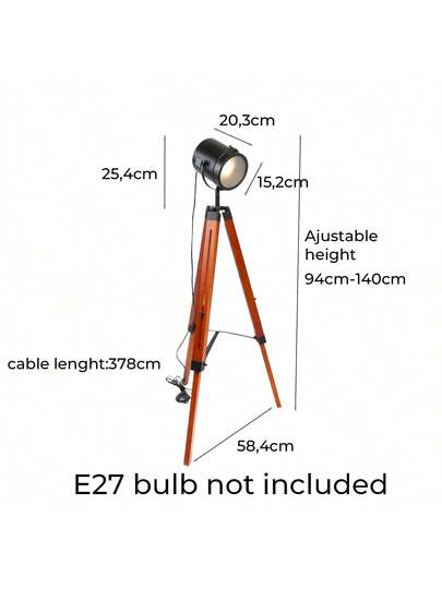 Alpinaluz Cinema Tripod Vloer Lamp, Natural Wood, Adjustable Focus Height, Vintage E27, Living Room Bedroom view 3