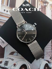 Coach Charles Black Dial Silver Mesh Bracelet Watch For Men - Silver - View 7
