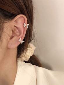 falinne S925 Sterling Silver Plated Gold C-Shaped Earrings, Delicate Cute Zirconia Butterfly Earrings Without Piercing, Minimalist Elegant Ear Cuff For Women, Hypoallergenic Non-Fading Animal Ear Clip Suitable For Ladies