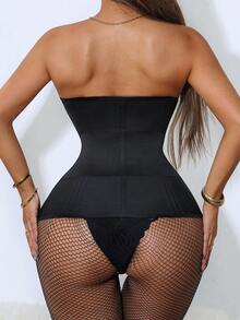 1pc Women's Fitness Training Dance Yoga Shapewear, Waist Trainer Belt, Waist & Hip Trainer Compression Band, Slim Fit Minimalist Colombian Waist Belt With Elastic Back Mesh Cincher - Black - View 8