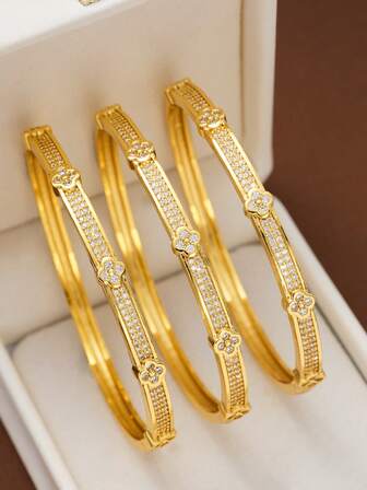 1Pc Luxury Classic Diamond Four Leaf Clover Bracelet For Women Daily Wear, Exquisite Jewelry Gifts, Excluding Box