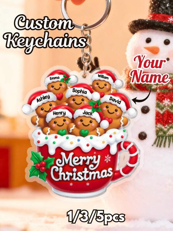 1/3/5 pièces Décoration de Noël personnalisée avec nom - Pendentif avec texte personnalisé, en acrylique, finition lisse - Idéal pour la décoration du sapin de Noël, cadeaux de fête de famille, décoration festive de la maison - Convient pour les adultes, les enfants, les jeunes mariés, les destinataires de cadeaux - Thème pain d'épices, souvenir de Noël, accessoire de fête, décorations chaleureuses pour la maison, décorations de Noël, cadeaux de Noël, décoration de Noël, décorations de Noël pour la maison, cadeau de Noël personnalisé