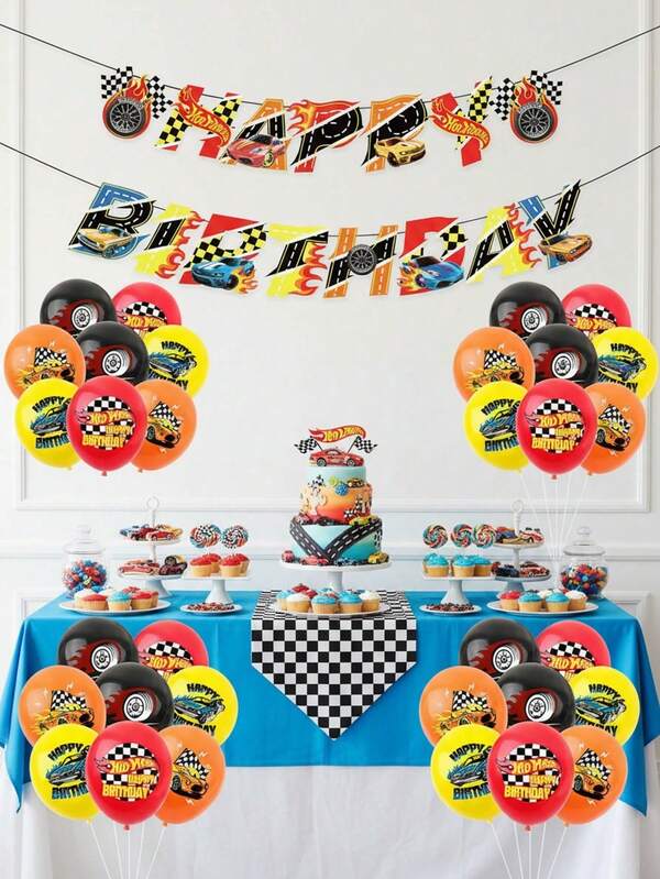 17/12/1pc Race Car Theme Party Decorations - Banner & Assorted Balloons, Flames Pattern, Reusable Birthday Event Supplies, Christmas Gift,Ideal For Room Decor For Themed Gatherings & Festivities,Photo Booth