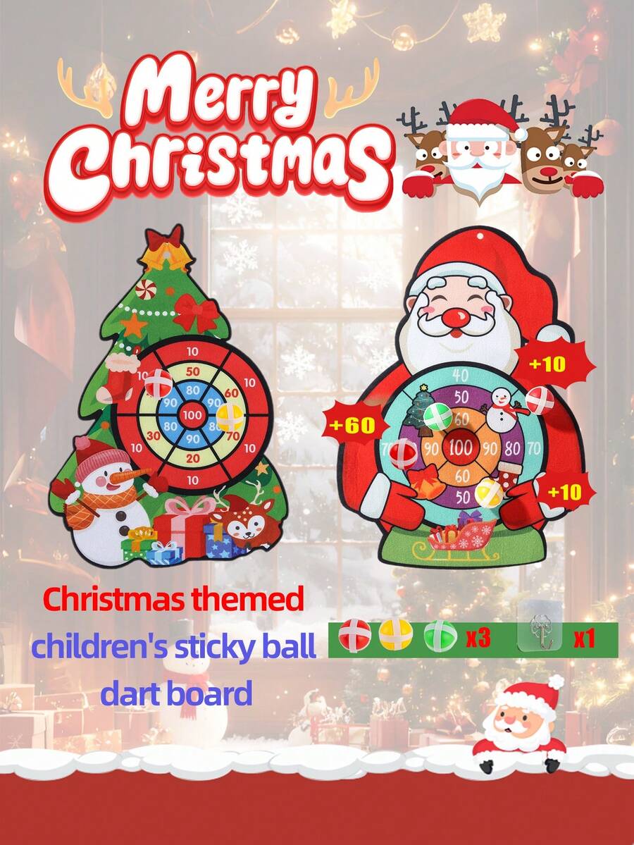 Christmas Parent-Child Game Set, Christmas Tree/Santa Claus Target Ball 2 Options, 3-12 Years Old Hand-Eye Coordination Training Tool, Family Christmas Party Interactive Competition, Christmas Gift Box (Includes 1 Hook + 3 Sticky Balls) - Multicolor - View 1