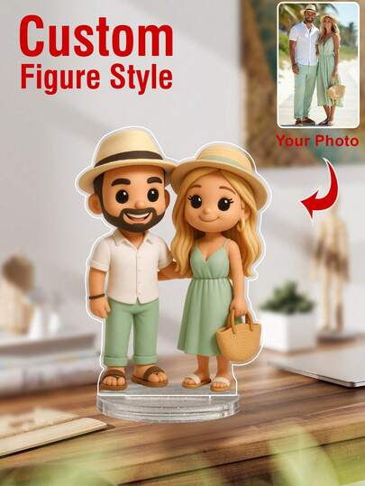 Portret de figurină de acțiune personalizat, artă portret digitală personalizată, placă acrilică din fotografie personalizată cu desene animate, suvenir de nuntă, suvenir acrilic personalizat, cadou aniversar, suvenir perfect pentru o ocazie specială, suport foto personalizat