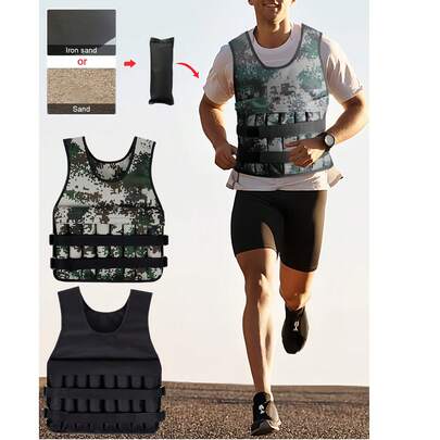 1 件可调节加重背心，最大负重 20 公斤/44 磅，适合肌肉训练、健身、减肥、跑步，迷彩/黑色，男女皆宜，可调节加重背心，适合锻炼、有氧运动和力量训练