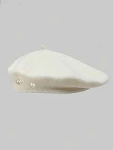 1 chiếc mũ beret nữ, mũ beret nữ màu trơn giá cả phải chăng, kiểu dáng cổ điển, đa năng, hình tròn, thích hợp cho nghệ sĩ, mũ beret len bóng đính ngọc trai màu đen. - Nhiều màu - Xem 9