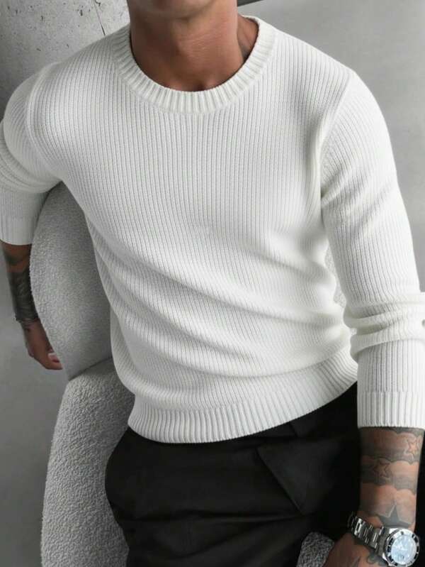 Maglione girocollo casual da uomo a maniche lunghe in maglia jacquard