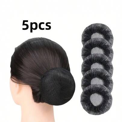 5pcs Ballet Dance Bun Cover, Hairnet For Bun, Hairstyle Holder For Dance Training And Stage Performance, Non-Elastic Hair Nets, Black